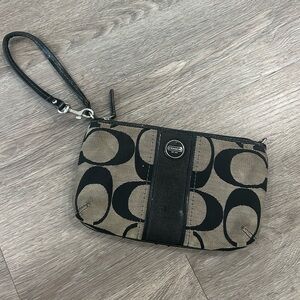 Coach Khaki & Black Signature Canvas Wristlet with Wrist Strap